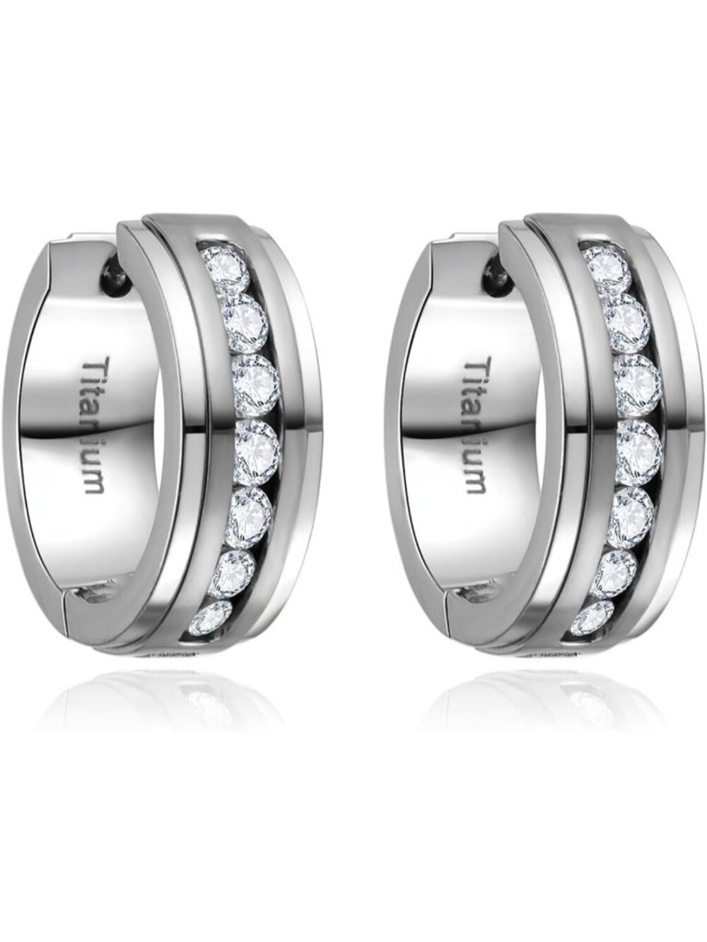 Pure Titanium Huggie Hoop Earrings for Sensitive Ears, CZ Studs for Men & Women